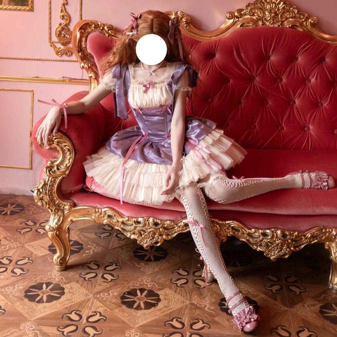 コスプレドレスロリータスカートワンピース小さなリボンロリータファンタジーパープルレッドspサスペンダーjskバレエロリータドレスケーキスカート