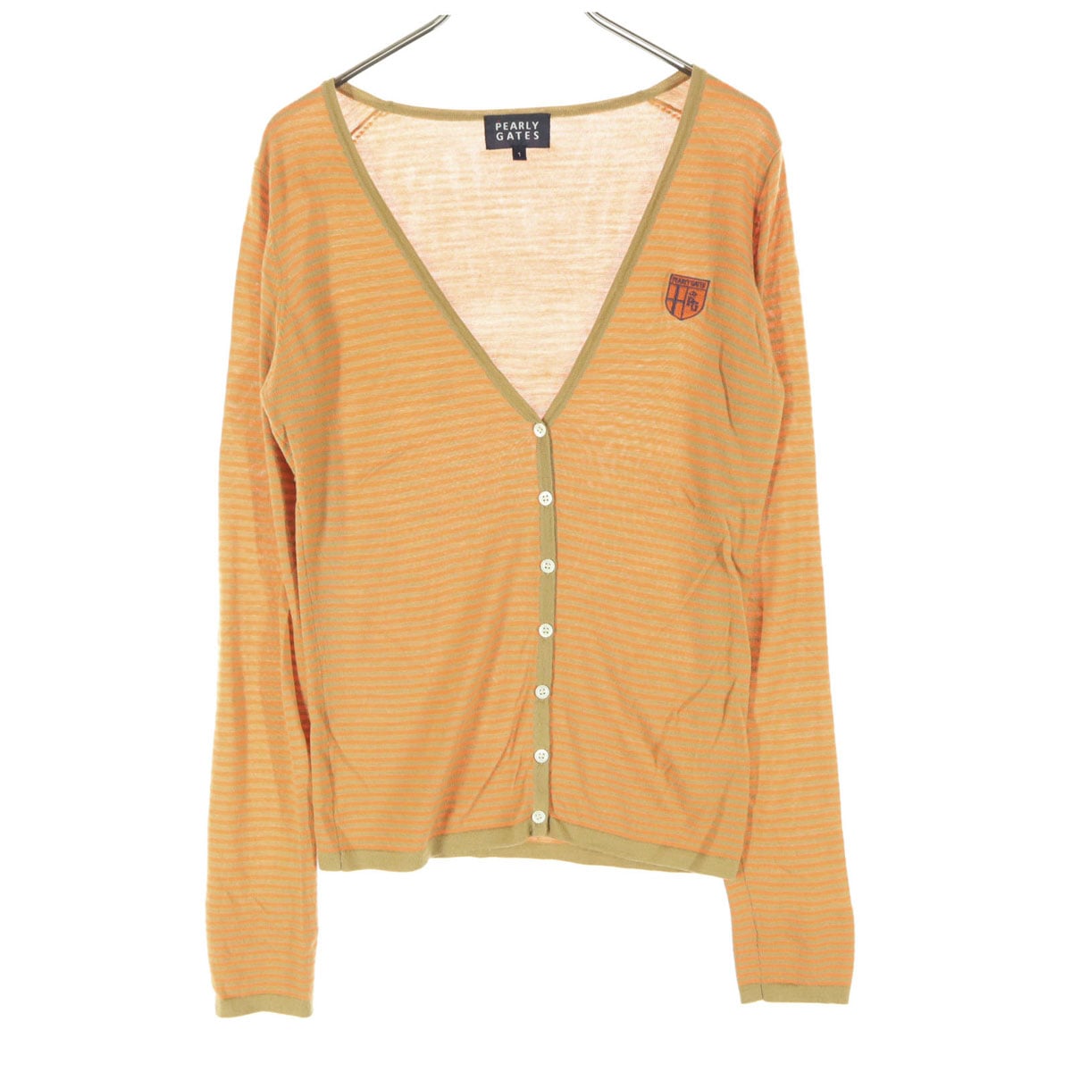 ボーダー柄 ゴルフ 長袖 ニットカーディガン 1 オレンジ レディース 古着