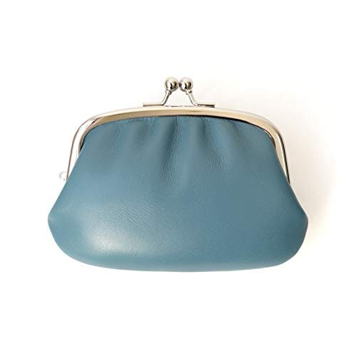 [] 日本製 牛革親子がま口 ブルーグレー