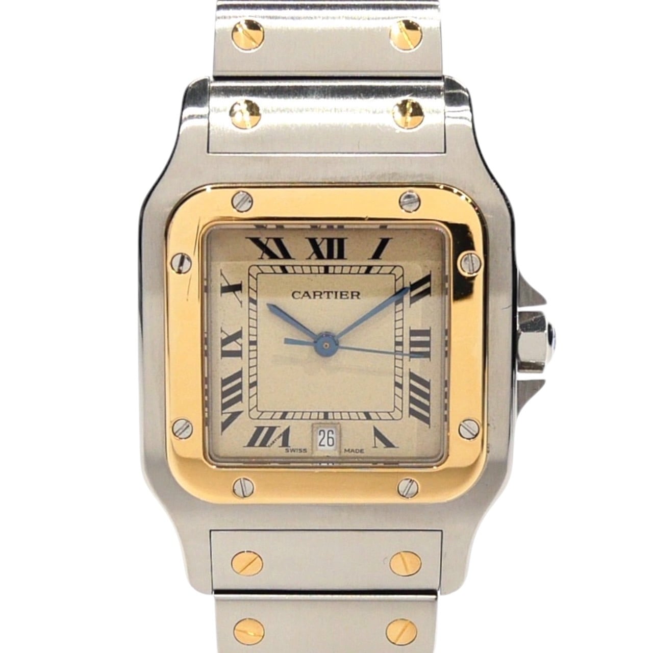 【極美品】Cartier カルティエ サントスガルベ LM 187901 K18YG 750 ステンレススチール SS クォーツ アイボリー文字盤 スクエア メンズ 腕時計