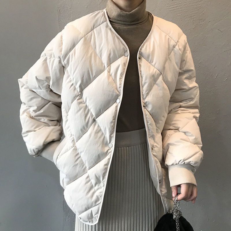 90白ガチョウの羽毛ジャケット婦人服コート菱形格ダウンジャケット短いカジュアル韓国版コート