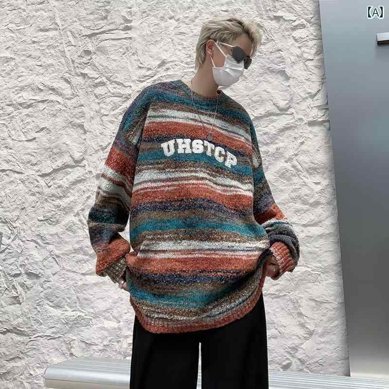 メンズ トップス ニット 秋冬 暖かい おしゃれ アメリカン ボトムス セーター カジュアル レター プリント セーター ラウンドネック プルオーバー 長袖