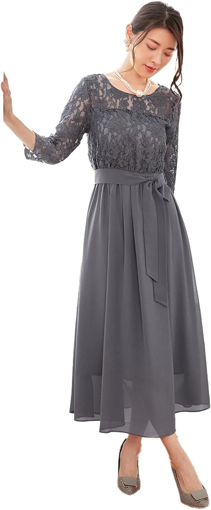 パーティードレス ワンピース 結婚式ドレス 結婚式およばれワンピース フォーマルドレス M( ダークグレー, M Regular)