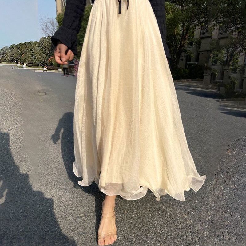 メロウヘム 軽やか 2枚仕立て シアー生地 ボトムス スカート ミモレ丈 ロング丈 マキシ丈 Aライン ウエストゴム ハイウエスト 透け感 裾シースルー かわいい 大人可愛い シンプル カジュアル 5,382円