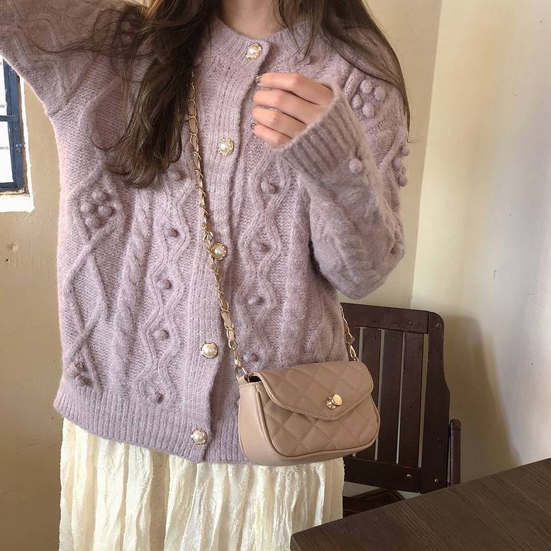 レディース ミックスニットカーデ クルーネック ニットカーディガン トップス カーディガン プルオー