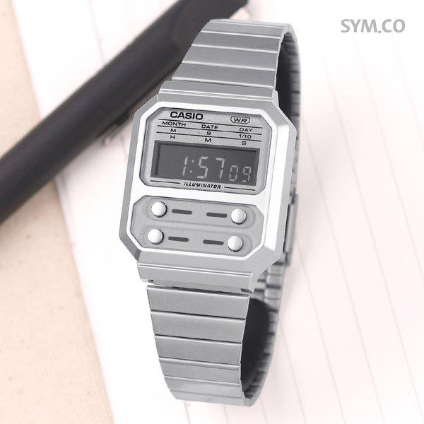 A100WE-7B レトロ ヴィンテージ スクエア フリーバックル 男女兼用 メタル時計 d