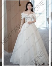 G ワンショルダーライトウエディング花嫁2024新作フレンチシンプルウエディングドレス-54 14,374円