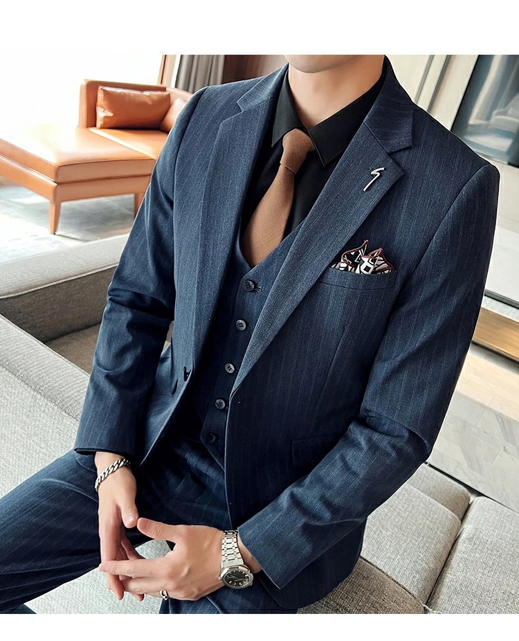 大人気 ビジネススーツ メンズ ストライプ スリーピース 結婚式 ブレザー 3ピーススーツ カジュアルスーツ 3点セット セットアップ ベスト付き 通勤 ビジネススーツ メンズ ストライプ スリーピー