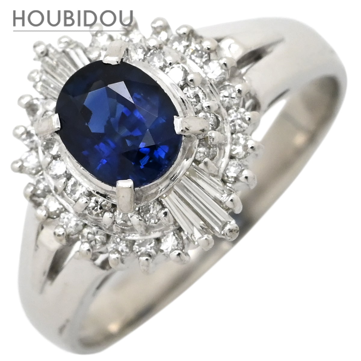 リング 指輪 ブルーサファイア 0.66ct ダイヤ 0.28ct ブルー×プラチナシルバー 青 Pt900 プラチナ オーバル ヘイロー 花 10号【中古】