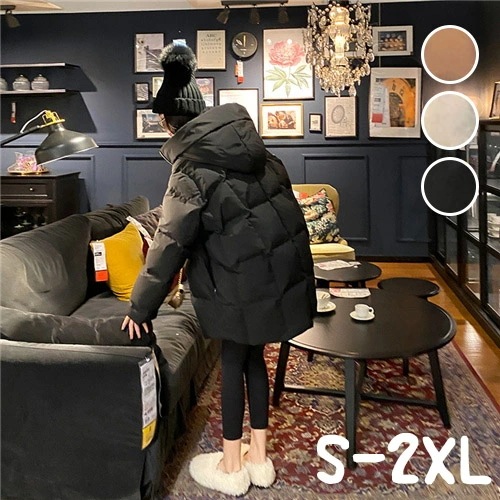 中綿コート 大きいサイズ アウター コート 着痩せ 長袖 暖かい 防寒 フード付き ミモレ丈 冬服 前開き 無地 洗濯可 かわいい おしゃれ 4,860円