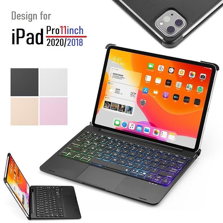 iPad Pro 11インチ 第2世代 2020年版/第1世代 2018年版通用 Bluetooth ワイヤレス キーボード ハード ケース ノートブックタイプ マウスパッド(iOS13.2)