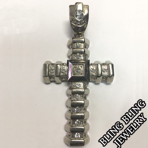 セール HIPHOPジュエリー メンズ ネックレス トップ　CROSS クロス 5 ジルコニア シルバー 925 プレーティング ストリート スタイル ヒップホップ アクセサリー ブリンブリン ジ