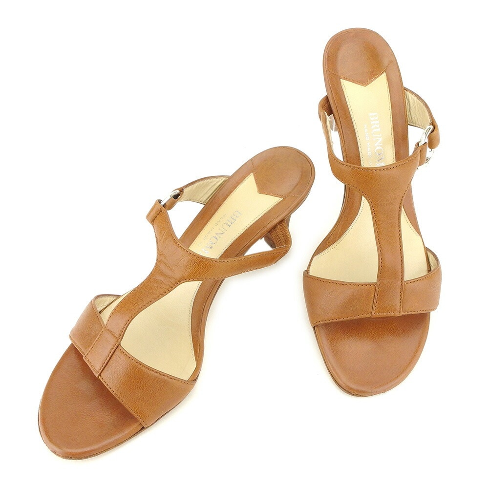 サンダル シューズ 靴 Tストラップ 35 ブラウン シルバー 中古