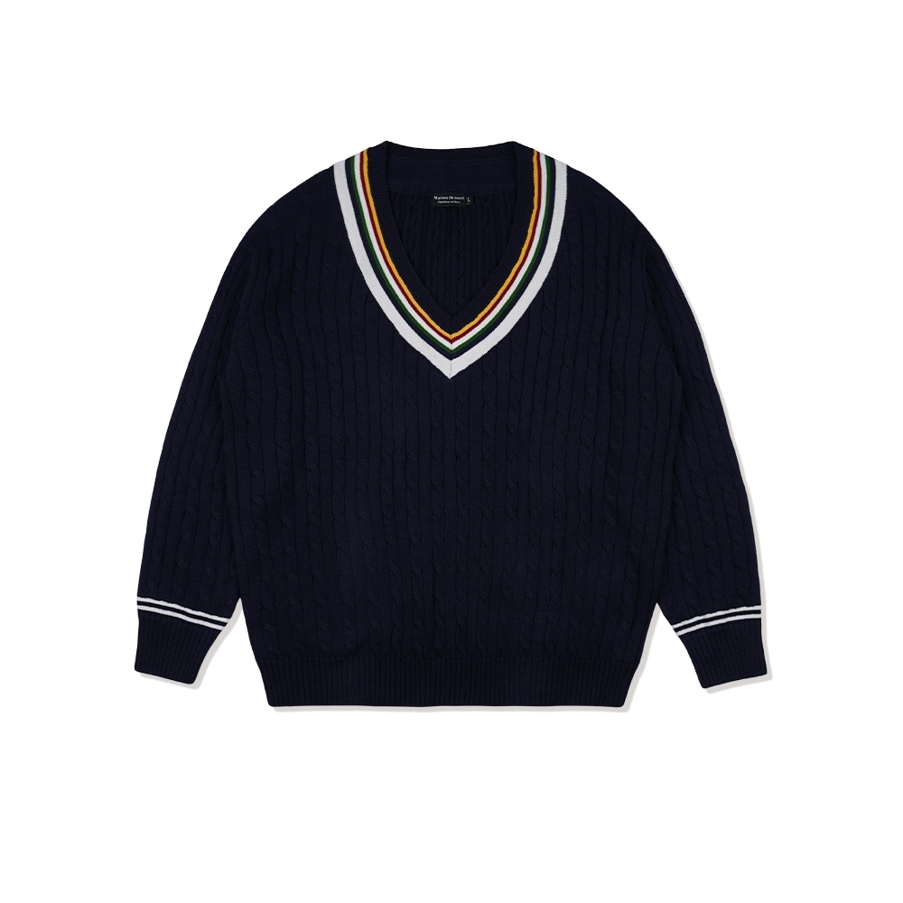 ファビュラスアーカイブユニセックス Vネックケーブルニットネイビー (FCD1KT209M)