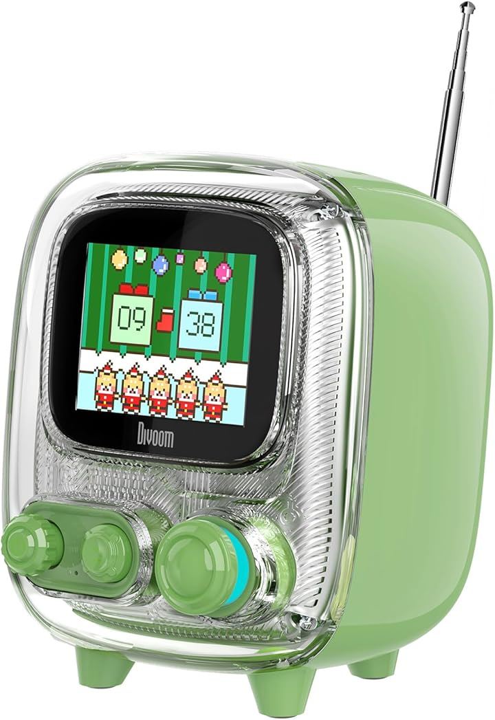 Tiivoo 2 ワイヤレススピーカー 強化された低音 レトロテレビ型 ピクセルアート 可愛い 小型 プレゼント (dark green, green)