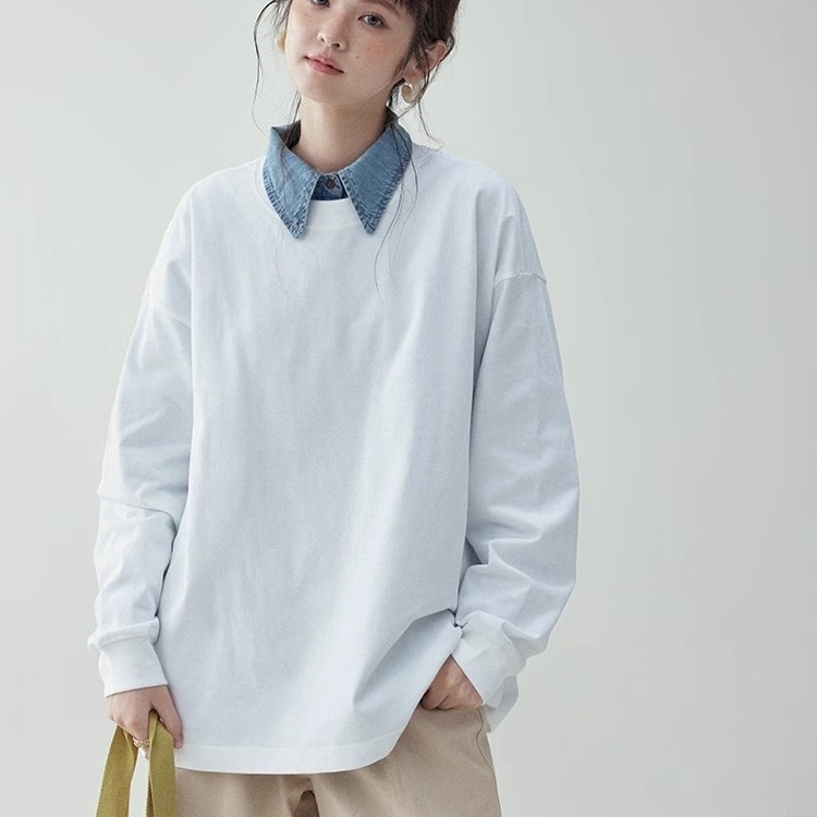 トップス カットソーTシャツ ロングTシャツ クルーネック プルオーバー ミディアム丈 かわいい 大人可愛い きれいめ シンプル 上品 おしゃれ かっこいい カジュアル こなれ感 個性的 ラフ 主役級