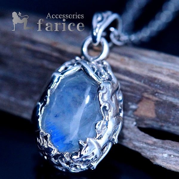 和柄 ブルームーンストーン装飾 天狐(キツネ)立体彫りデザイン メンズ&レディース シルバー925 ペンダント ネックレス