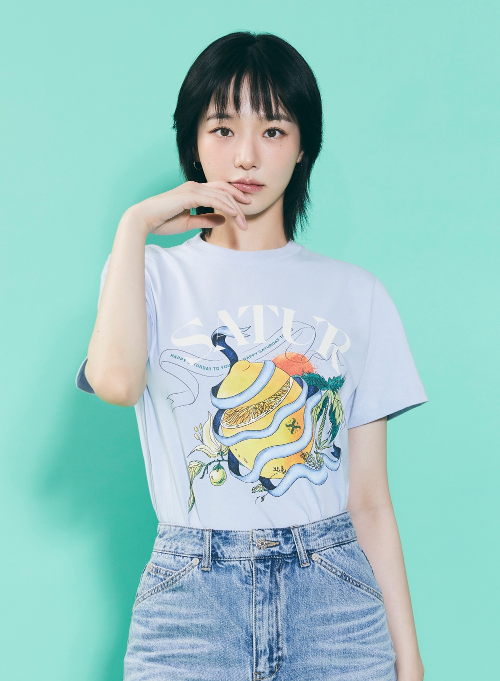 [세터] (W) リボン シトロン グラフィック Tシャツ ( Sky Blue ) 10,460円