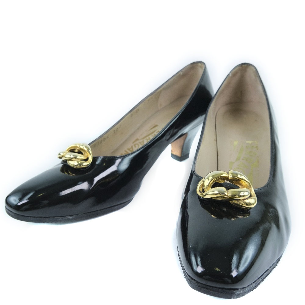 Salvatore Ferragamo サルヴァトーレフェラガモ エナメル 黒 レディース パンプス 中古