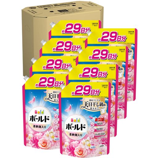 ボールド 柔軟剤入り 洗濯洗剤 液体 華やかおひさまとプレミアムブロッサムの香り 詰め替え 960g×8袋 [ケース品]