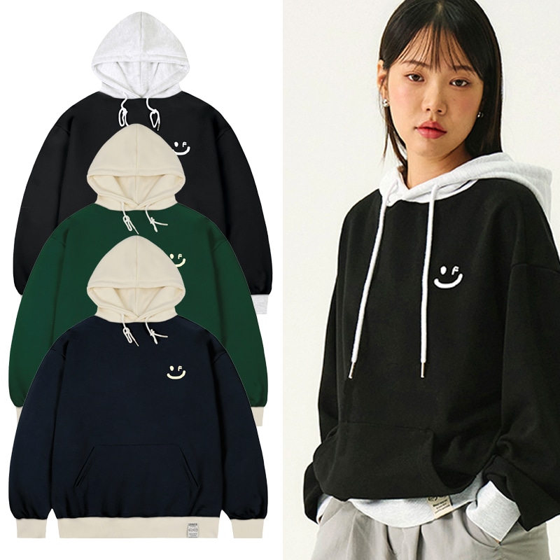[UNISEX] Small drawing color blocking hoodie_3color