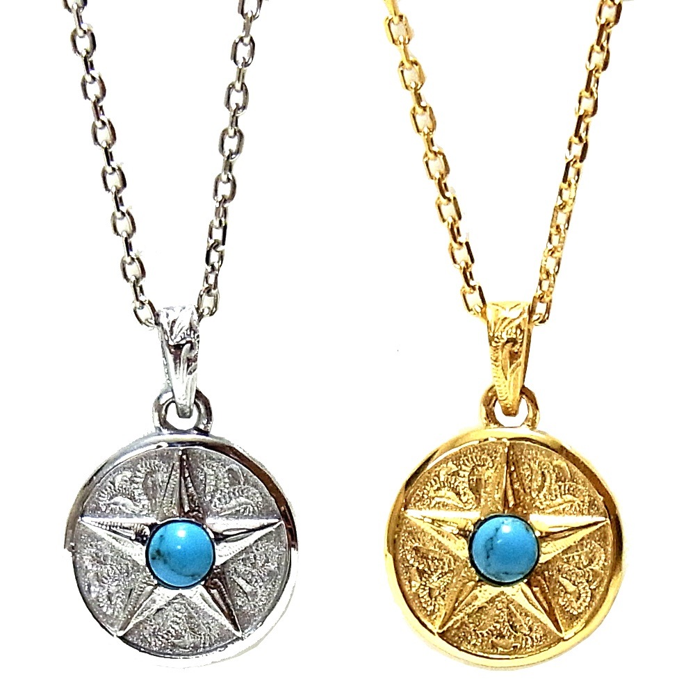 ハワイアンジュエリー ネックレス レディース メンズ 星 スター メダル コイン 石 ターコイズ