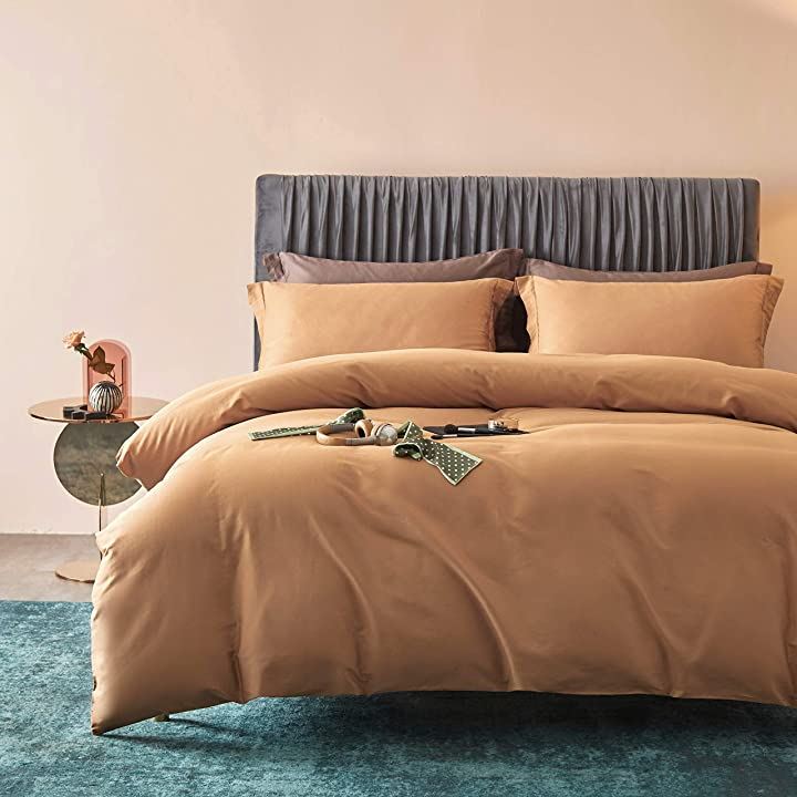 布団カバー 4点セット 無地 エジプト超長綿100% 掛布団カバー ボックスシーツ 枕カバー 300TCサテン調( シャンパンゴールド, ダブル) 8,313円