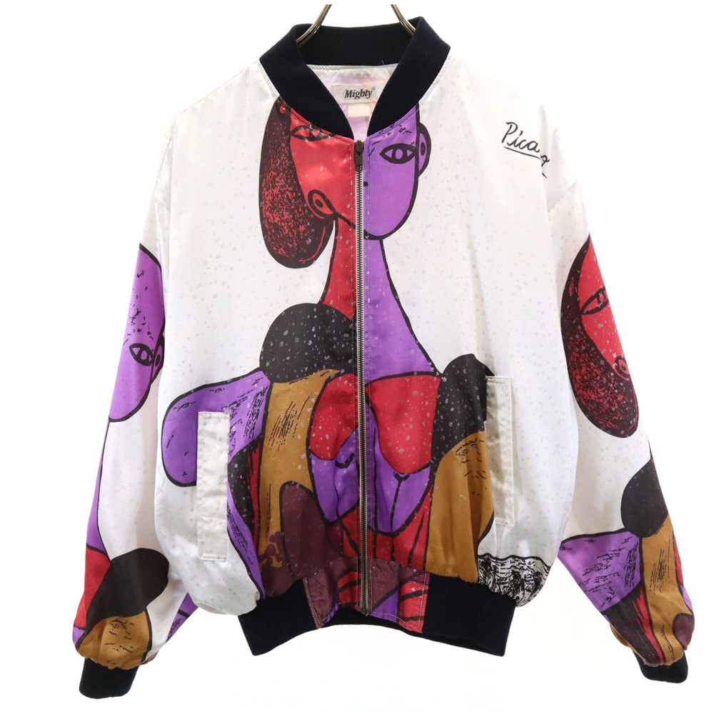 Migbty 90s オールド ピカソ 総柄 ジップアップ ジャケット ホワイト メンズ