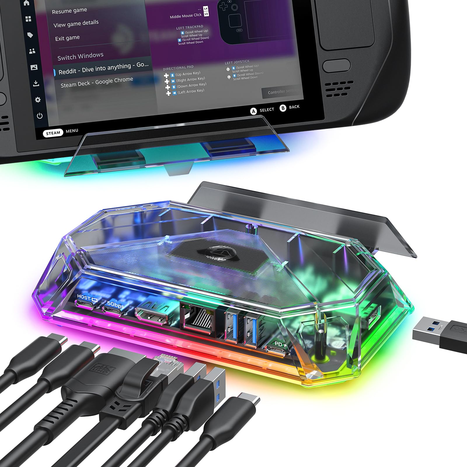 JSAUX RGB ドッキングステーション Steam Deck (OLED)/ROG Ally/Legion Go用 8-in-1 Steam Deckドック 4K@60Hz HDMIギガビットイー