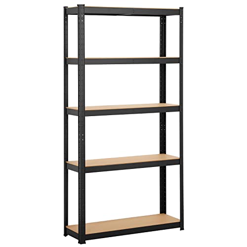 Yaheetech メタルラック本体 スチールラック本体 幅90 メタルラック 5段 収納棚 高さ調節可 ステンレスラック 収納ラック 防サビ加工 ネジなし 組立簡単 90×30×180cm 耐荷重8