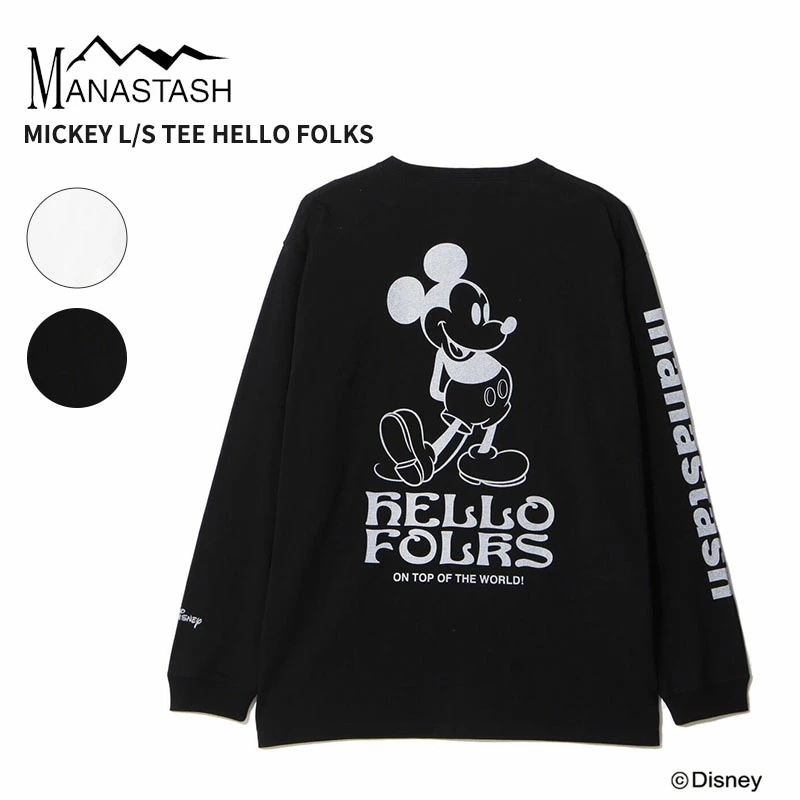 マナスタッシュ メンズ 長袖Tシャツ レディース ミッキーマウス ディズニーコラボ MICKEY L/S TEE HELLO FOLKS トップス cro-792-5230013