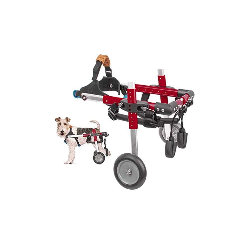 犬用車椅子 後肢リハビリサポート2輪歩行器 犬用カート補助輪 軽量 サイズ調整可能 小型中型犬用 コーギー 柴犬など 老犬介護 (赤, S)
