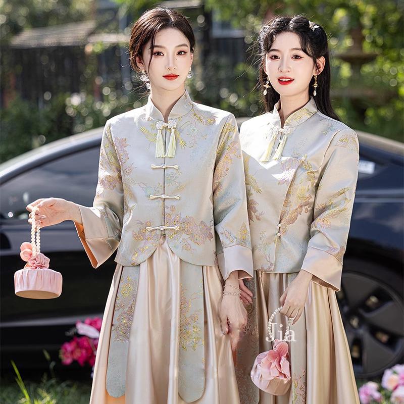 新しいスタイルスーツブライドメイドスーツ2ピースセット2025ドレス長冬冬をカバーするサテンベリー