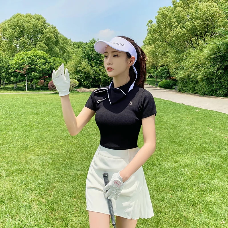 ゴルフウェア レディース スポーツウェア ゴルフスカート POLOシャツ Tシャツ 半袖 スカート 上下セット 白 黒 プリーツスカ 春夏 速乾 女性 テニスウェア 韓国風 INS おしゃれ