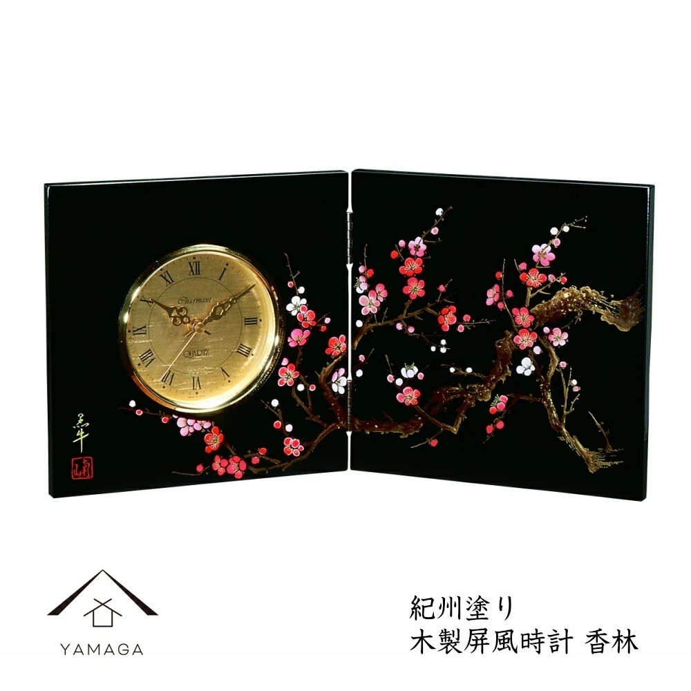 贈る漆器の屏風時計 木製 蒔絵 香林 結婚祝 父の日 母の日 敬老の日 日本土産 和柄 新築祝 記念品 内祝 贈り物 プレゼント お祝い 誕生日 永年勤続 叙勲