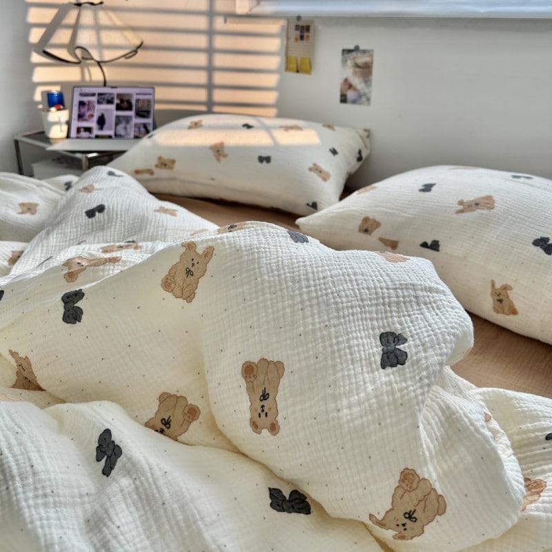 【ベアボウ】カテゴリーa母子グレード綿二重シワ糸4点セット純綿ガーゼベッドシーツ掛け布団カバー