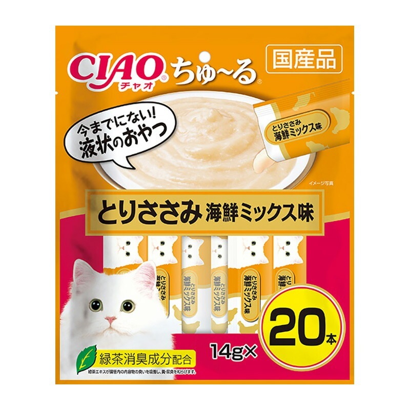 （まとめ買い）CIAO ちゅる とりささみ 海鮮ミックス味 14gx20本 SC-128 猫用おやつ [x4]
