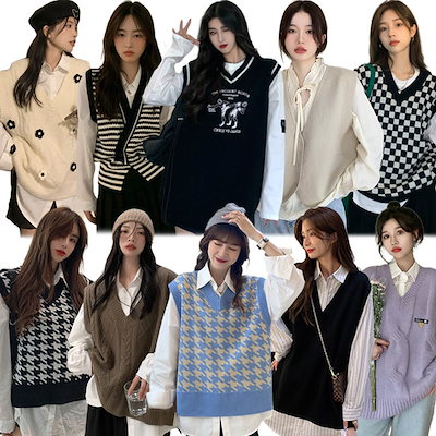 Qoo10 ニットベスト22春日新作入荷韓国ファ レディース服