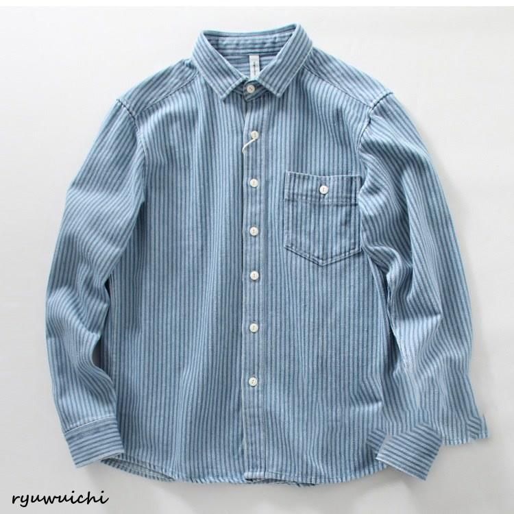 ヴィンテージ カジュアル トップス ストライプ 秋服 メンズ 長袖 アメカジ 【30%OFFセール】デニムシャツ 上品 ウエスタンシャツ デニムジャケット 高品質