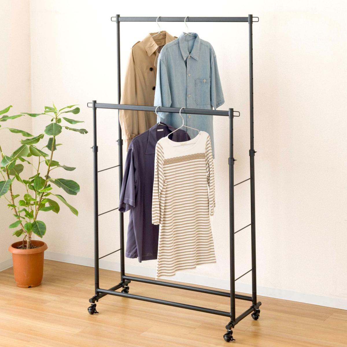 【在庫有・即納】ドウシシャ 高耐荷重インテリアハンガー ダブル ブラック LIHD-100BK 耐荷重150kg パイプハンガー 衣類収納 洋服 洋服掛け