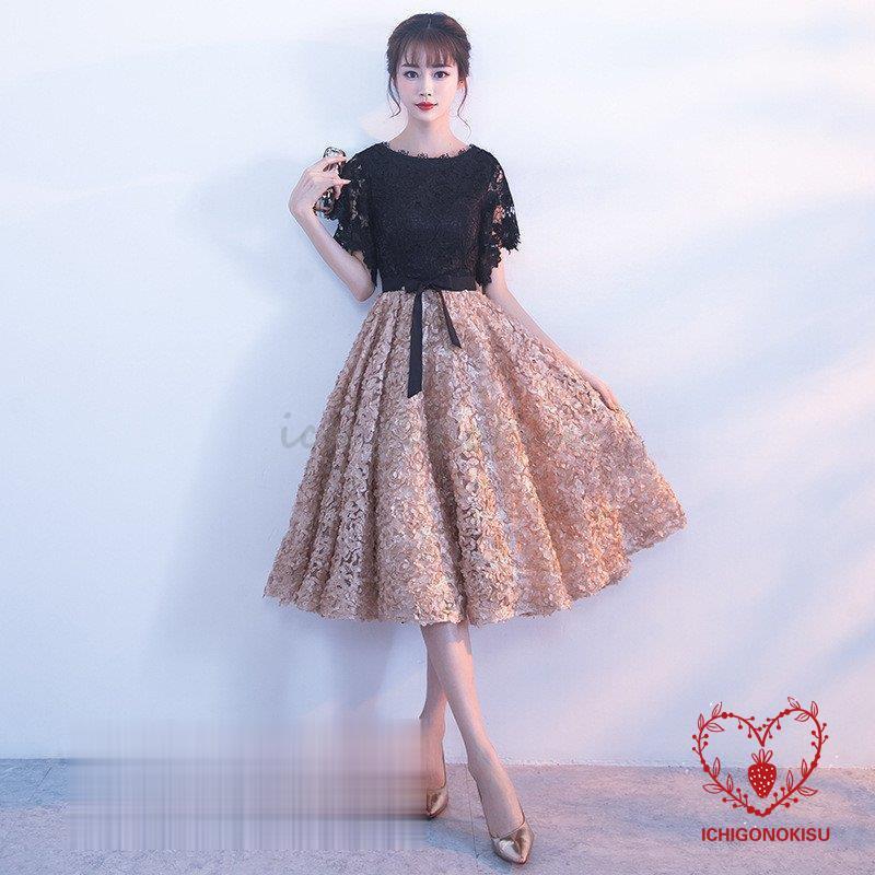 【tink】（出荷が迅速である）結婚式 ワンピース パーティードレス フォーマルドレス お呼ばれ ドレス 安い 上品 食事会 二次会 同窓会 成人式 謝恩会 袖あり 20代 30代 40代 膝下丈 着