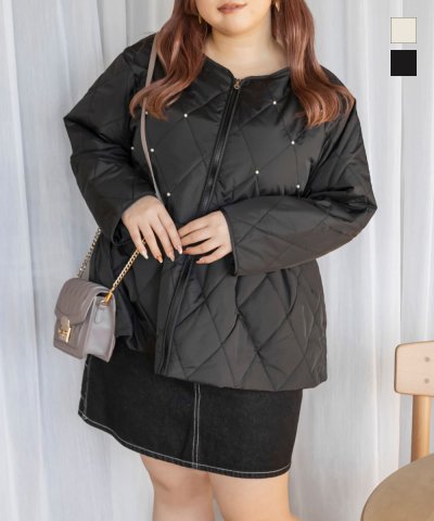 大きいサイズ レディース LL 3L 4L XL XXL XXXL パールデザインペプラムキルティングコート 6,172円