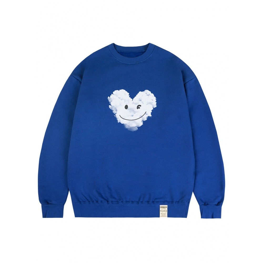 グレイバービッグクラウドハートスマイルスウェットシャツコバルトブルー