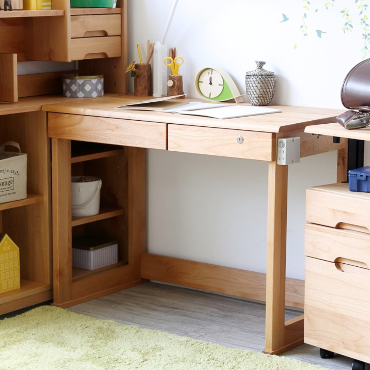 学習机 シンプル 幅100cm 奥行55cm 引出し付 レオ デスク 学習デスク 机 勉強机 木製 天然木 引き出し A3 A4 リビング学習 パソコンデスク ワークデスク リビングデスク
