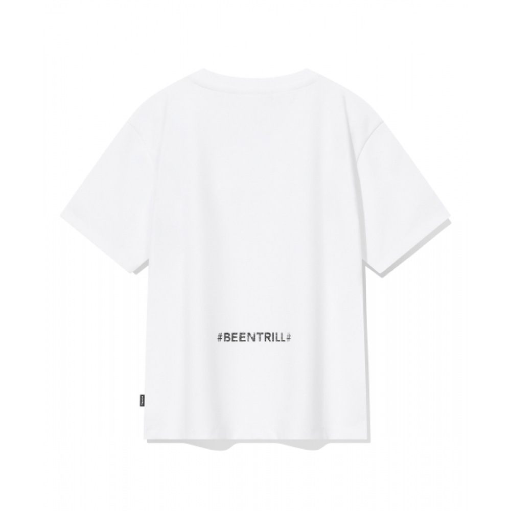 BEENTRILL 女性用スタンダードハッシュタグスリムフィット半袖Tシャツ (ホワイト)