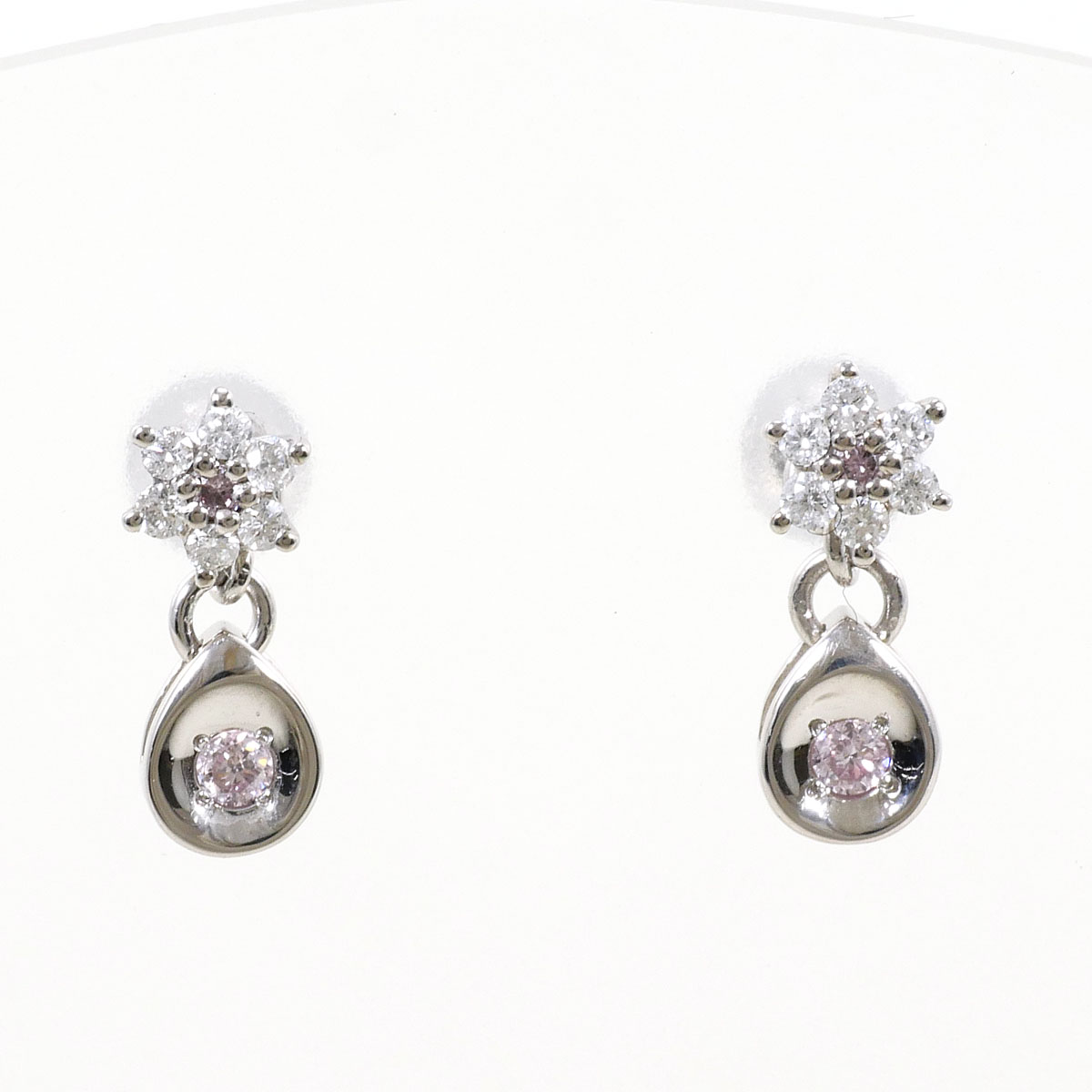 K18 18金 WG ホワイトゴールド ピアス ピンクダイヤモンド 0.03ct ダイヤモンド 0.12 ct 総重量約1.7g 中古