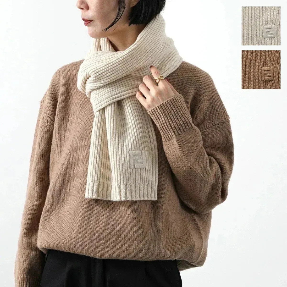 FENDI フェンディ マフラー FXT117 ASG2 レディース リブ カシミア混ウール FFロゴ ストール カラー2色