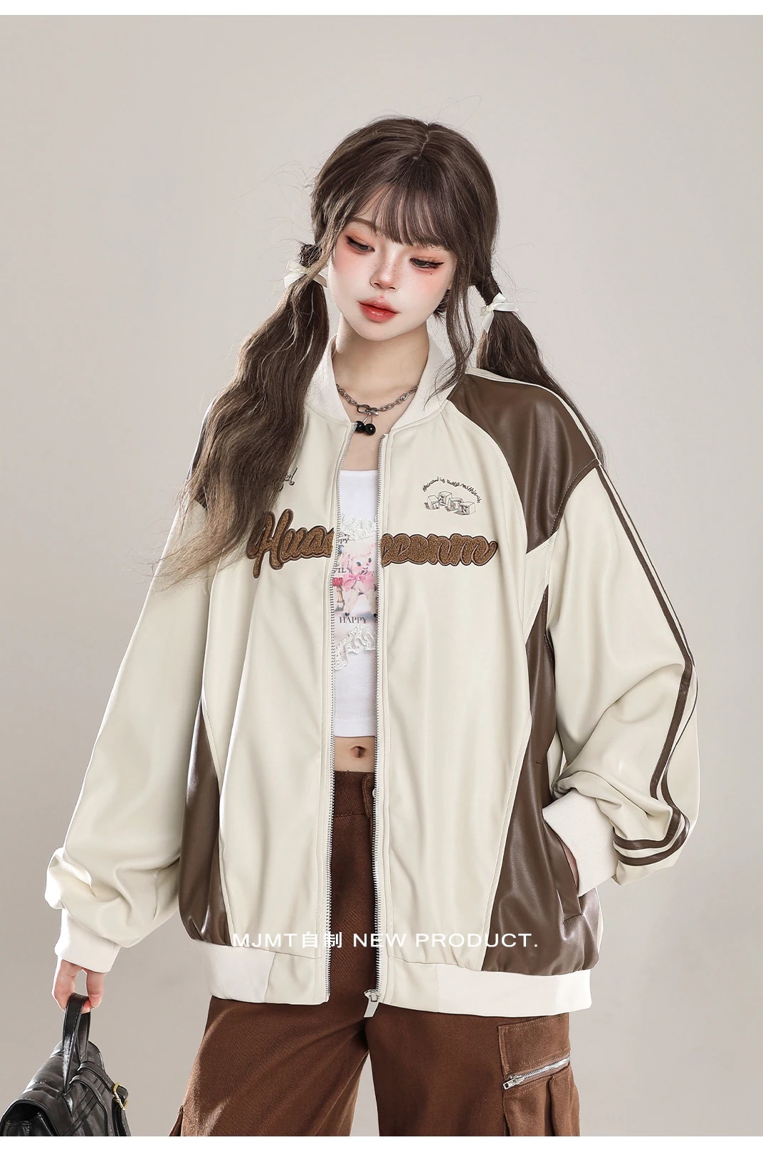 2025新入荷 長袖 かわいい ショート 配色アウター ブラック 羽織り PU 合成韓国カジュアル きれいめ 女っぽ きれいめ ファッション 色っぽ 女っぽカジュアルきれいめ大人レディース 8,204円