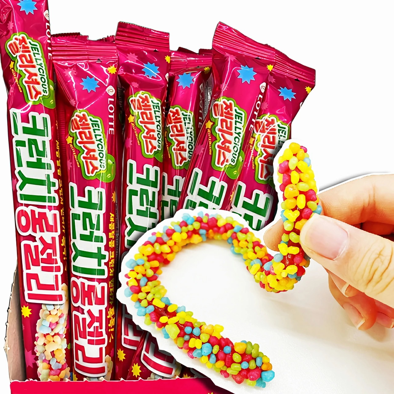 日本正規品 ロープゼリー クランチ ロングゼリー 29g x 64個 韓国菓子 細長い形のロープゼリー 国内発送 韓国 お菓子 ゼリー 　韓国のお菓子 地球グミ　ロープキャンディ