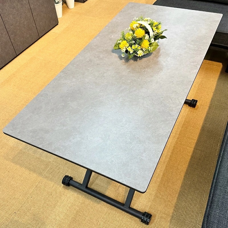 昇降式テーブル 140cm 大理石調グレー （Gravity-グラフィティ-） 昇降テーブル 昇降 140 昇降式ダイニングテーブル リフティングテーブル テーブル 高さ調節 センターテーブル 伸縮
